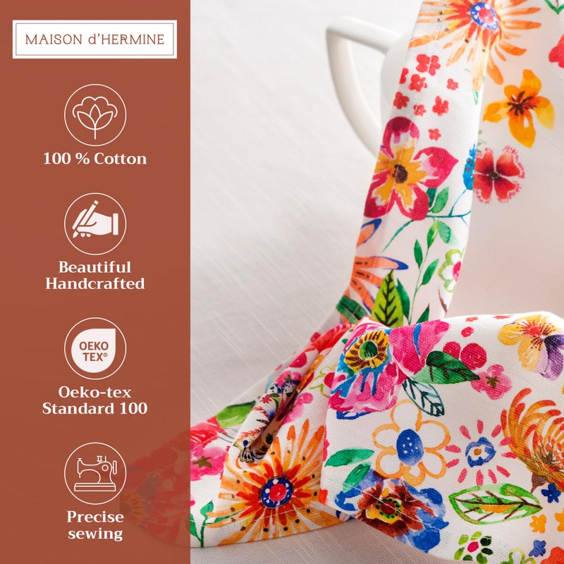 Maison d' Hermine Cloth Napkins Set of 4 100% Cotton Everyday Reusable Square Napkins Cloth Washable, Dinner, Party, Wedding, Restaurant, Spring/Summer (Happy Florals - High Summer, 20" x 20") - Image 2